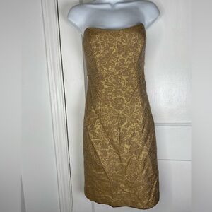 MILLY of New York Elegant Gold Strapless Cocktail Tapestry Dress